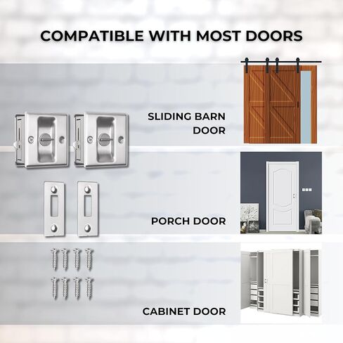 Eco-Fused Pocket Sliding Door Lock - Brushed Nickel Privacy Door Pull with Lock - Reversible - Compatible with Most Doors - Easy Grip - Doors with Thickness 1-3/8" (3.49 cm) in Saudi Arabia