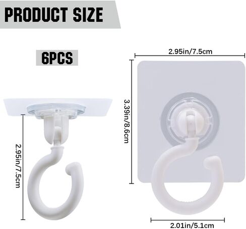GORGECRAFT 6Pcs Adhesive Mosquito Net Ceiling Hooks and Wall Hooks Swivel Ceiling Turn 360°/180°Mounted Hooks for Hanging Small Plants Towel Coat Bag Bathroom Bedroom Kitchen Door, White&Black in Saudi Arabia