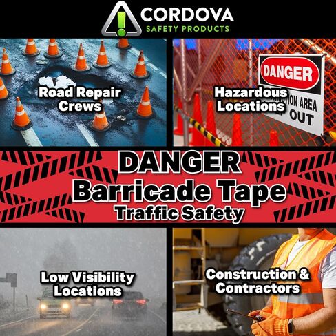 Cordova T20213 Pro Pack 2.0-Mil خطر حمراء ثنائية اللغة/شريط حاجز Peligro ، 3 بوصات. × 1000 قدم. in Kuwait