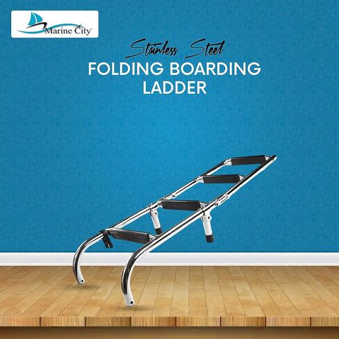 MARINE CITY 304 Stainless Steel Foldable Boarding Ladder - Sleek & Compact Design with 400 lbs. Capacity – Easy Installation, 3+2 Steps - Ideal for Boats, Pontoons, RVs, and Ships in Saudi Arabia