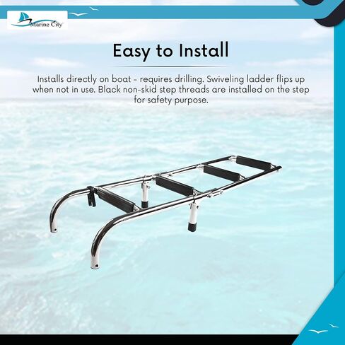 MARINE CITY 304 Stainless Steel Foldable Boarding Ladder - Sleek & Compact Design with 400 lbs. Capacity – Easy Installation, 3+2 Steps - Ideal for Boats, Pontoons, RVs, and Ships in Saudi Arabia