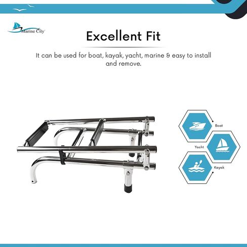MARINE CITY 304 Stainless Steel Foldable Boarding Ladder - Sleek & Compact Design with 400 lbs. Capacity – Easy Installation, 3+2 Steps - Ideal for Boats, Pontoons, RVs, and Ships in Saudi Arabia
