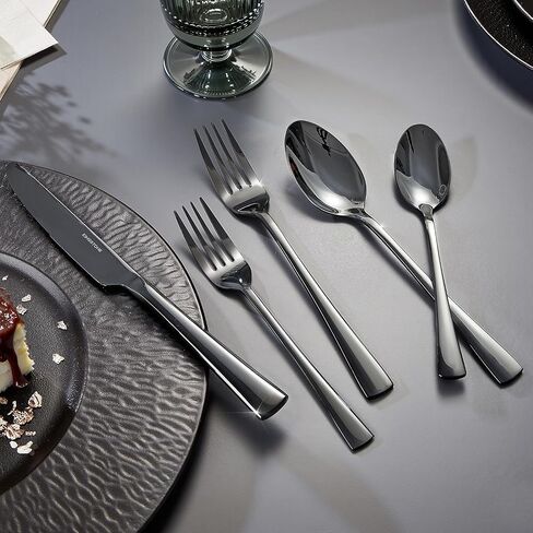 KINGSTONE Silverware Set for 8, 40-Piece Forged 18/10 Stainless Steel Flatware Set, Mirror Finish Cutlery Set Dishwasher Safe for Home, Restaurant, Wedding, Party in Kuwait