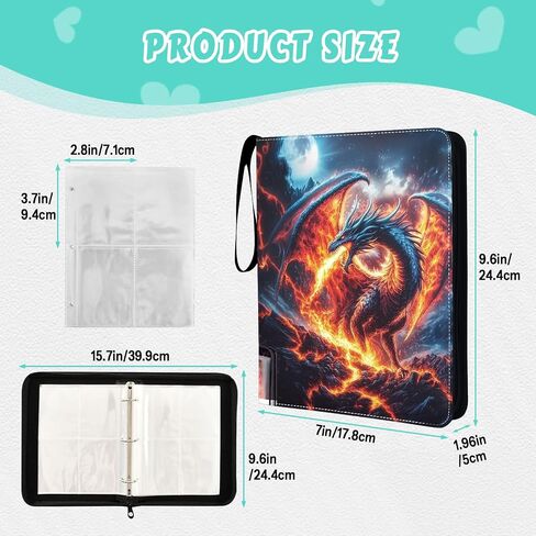 Cute Dragon Trading Card Binder ، Binder Card Card for Boys Girls Teens ، حامل بطاقة تداول قابل للتحصيل مع 400 بطاقة للتخزين ، Binder Zipper Binder Pu Health in Kuwait
