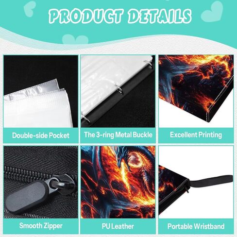 Cute Dragon Trading Card Binder ، Binder Card Card for Boys Girls Teens ، حامل بطاقة تداول قابل للتحصيل مع 400 بطاقة للتخزين ، Binder Zipper Binder Pu Health in Kuwait