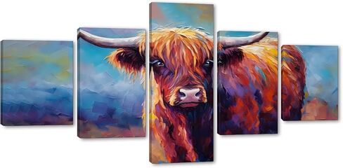 Yatsen Bridge 5 Panels Cow Canvas Wall Art Texas Longhorn Wall Decor Painting for Living Room - 60''W x 40''H in Saudi Arabia