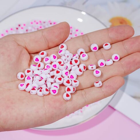 Jiebor 800pcs Heart Beads Valentines Beads Beads Bayts Bays Small Beads لأساور المجوهرات صنع الحرف Red in Kuwait