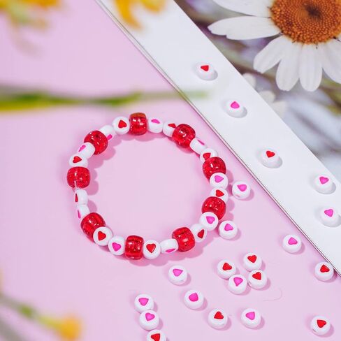Jiebor 800pcs Heart Beads Valentines Beads Beads Bayts Bays Small Beads لأساور المجوهرات صنع الحرف Red in Kuwait