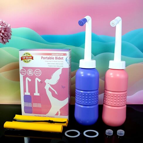 2PCS Vaginal irrigation Intimate Wash for Women,Portable Bidet Travel Bidets,Peri Bottle for Postpartum Care (Pink+Green) in Kuwait
