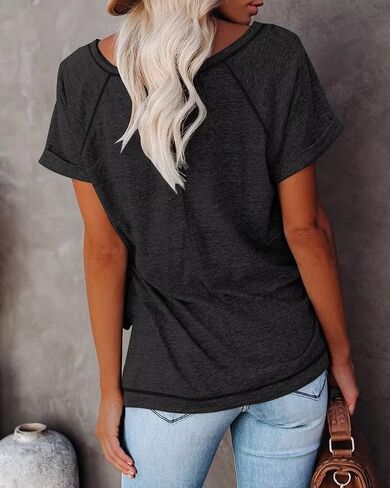 Women's Tops Short Sleeve T Shirts Crewneck Casual Loose Fit Tunic Tops in Kuwait