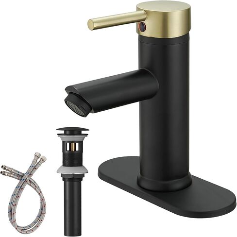 Bathroom Sink Faucet, Chrome Bathroom Faucet, Commercial Single Handle One Hole Deck Mount Brass Lavatory Faucet with Cover Plate, Pop Up Drain with Overflow Included in Saudi Arabia