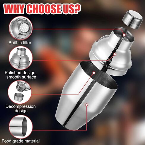 Nitial 6 Pcs Bar Cocktail Shaker Professional Stainless Steel Martini Shaker Drink Mixer with Built-in Strainer for Bartending No Leaks Boston Shaker for Bar Party Drink Mixing Tool(18.6 oz,Silver) in Saudi Arabia