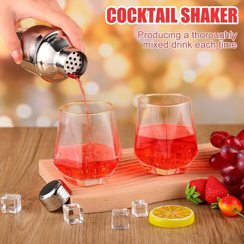 Nitial 6 Pcs Bar Cocktail Shaker Professional Stainless Steel Martini Shaker Drink Mixer with Built-in Strainer for Bartending No Leaks Boston Shaker for Bar Party Drink Mixing Tool(18.6 oz,Silver) in Saudi Arabia