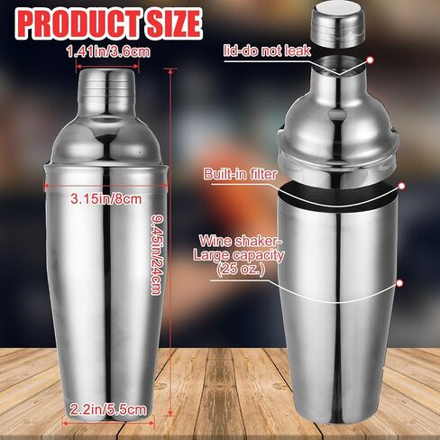 Nitial 6 Pcs Bar Cocktail Shaker Professional Stainless Steel Martini Shaker Drink Mixer with Built-in Strainer for Bartending No Leaks Boston Shaker for Bar Party Drink Mixing Tool(18.6 oz,Silver) in Saudi Arabia