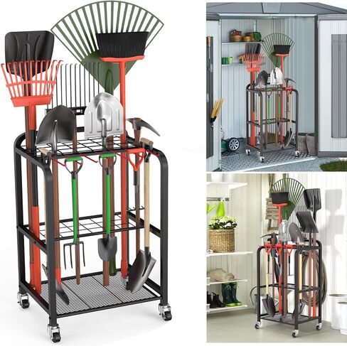 Trieez Extra Large Garden Tool Storage, NEVER FALL OVER- Thickened Garden Tool Organizer for Long Tools, Heavy Duty Garden Tool Organizer for Tools/Rackes/Brooms, Garage, Shed, Yard Holder in Saudi Arabia