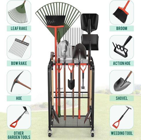 Trieez Extra Large Garden Tool Storage, NEVER FALL OVER- Thickened Garden Tool Organizer for Long Tools, Heavy Duty Garden Tool Organizer for Tools/Rackes/Brooms, Garage, Shed, Yard Holder in Saudi Arabia