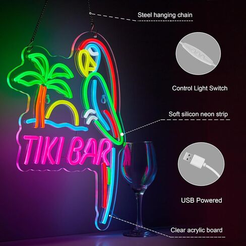 ZODZ Its 5 00 O'clock Some Where Parrot Neon Sign for Wall Décor Dimmable Palm Tree Sun LED Man Cave Bar Beer Garage Neon Light USB Powered Neon Art Signs in Saudi Arabia