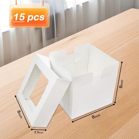 3pcs Cake Boxes, 8x8x8 Inches Tall Cake Box with Window, White Cake Boxes 8 inch, Bakery Boxes Disposable Cake Containers for Multi-Layer Cakes, Pastries, Pie in Saudi Arabia