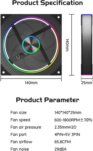 Transwarp 140mm RGB Case Fan, Infinity Mirror 5V ARGB PWM Case Fan 140mm Single Pack，Suitable for Computer Case & CPU Cooling(White) in Saudi Arabia