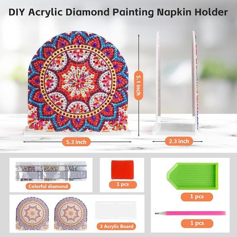 Diamond Art Painting Napkin Holder for Table, DIY 5D Diamond Painting Kits for Adults, Napkin Holder Diamond Arts Kits for All Dining Room Decors (Mandala C) in Saudi Arabia