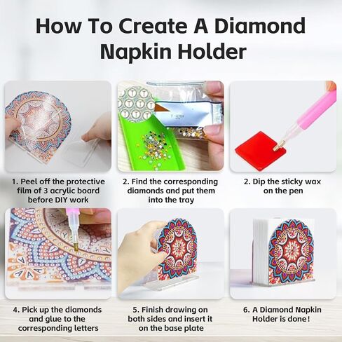 Diamond Art Painting Napkin Holder for Table, DIY 5D Diamond Painting Kits for Adults, Napkin Holder Diamond Arts Kits for All Dining Room Decors (Mandala C) in Saudi Arabia
