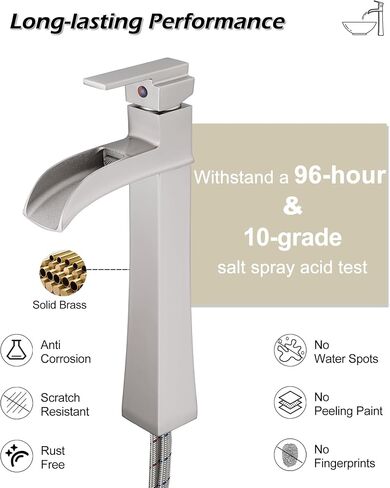 Black Tall Bathroom Faucet Single Hole Waterfall Bathroom Faucets, 12 Inch Bathroom Faucet for Vessel Sink, Brass Farmhouse Bathroom Sink Faucet Single Handle Bowl Sink Faucet, No Pop-Up Drain in Saudi Arabia