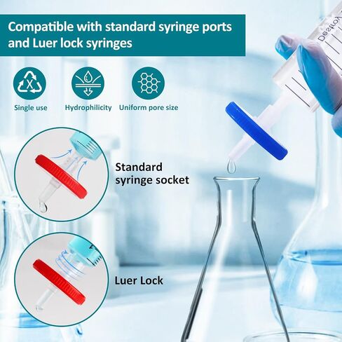 100 PCS Syringe Filter PES Membrane Filters, 25mm Diameter 0.22µm Pore Size, Hydrophilic Syringe Lab Filters, Non Sterile, Yellow in Saudi Arabia