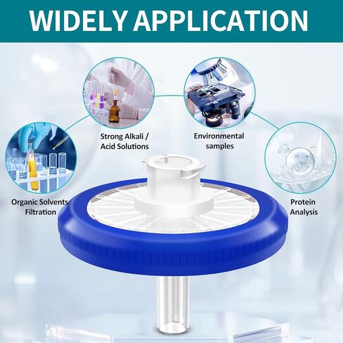 100 PCS Syringe Filter PES Membrane Filters, 25mm Diameter 0.22µm Pore Size, Hydrophilic Syringe Lab Filters, Non Sterile, Yellow in Saudi Arabia