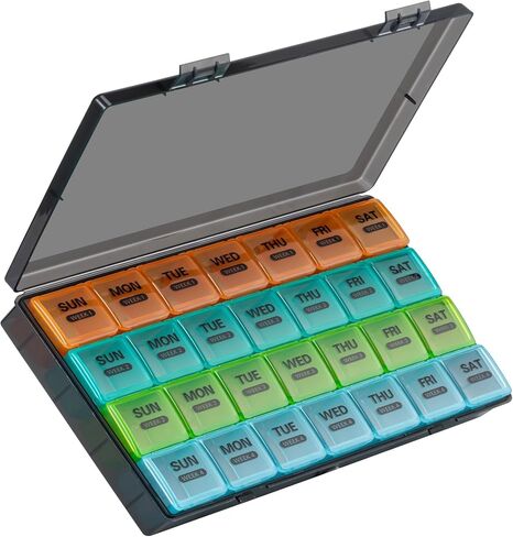 Monthly Pill Organizer, 28 Day Pill Box 1 Time a Day with Dust-Proof Case, Large 4 Weeks a Month Pill Case Container, Daily Vitamin Case Box for Pills/Medicine/Fish Oil/Supplements（White） in Saudi Arabia