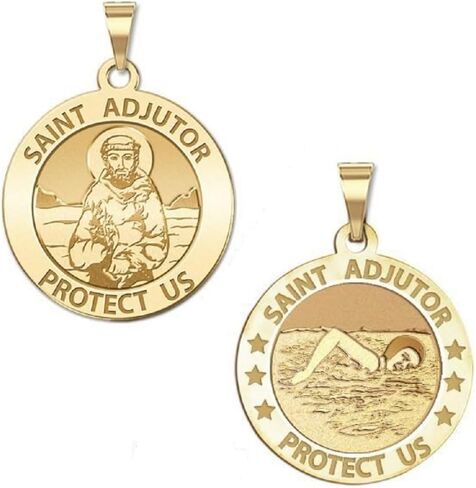 PicturesOnGold.com ميدالية دينية للسباحة من Saint Adjutor مزدوجة الجوانب - 3/4 بوصة من الفضة الإسترلينية in Kuwait
