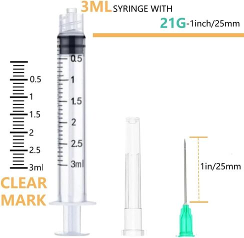 50 Pack 3ml 22Gauge 1Inch - Luer Lock 1ml 2.5ml 3ml 5ml 10ml 20ml with 25Ga, 23Ga, 22Ga, 21Ga, 18Ga Lab Consumables(Individually Sealed Wrapped) in Saudi Arabia