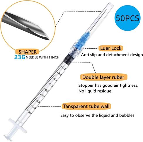 50 Pack 3ml 22Gauge 1Inch - Luer Lock 1ml 2.5ml 3ml 5ml 10ml 20ml with 25Ga, 23Ga, 22Ga, 21Ga, 18Ga Lab Consumables(Individually Sealed Wrapped) in Saudi Arabia