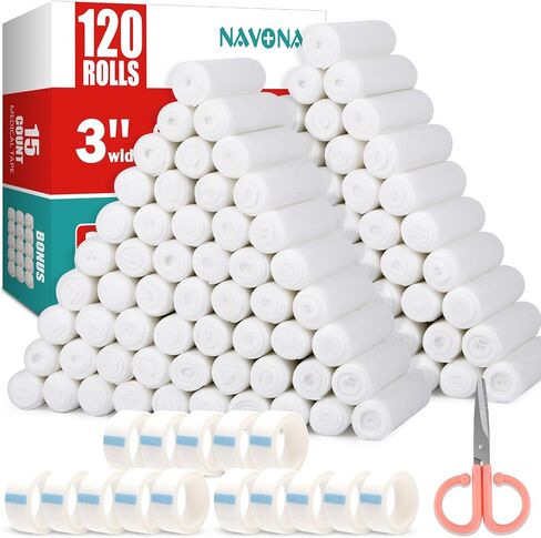 60 Pack Gauze Rolls Bandages, 3 in x 4.1 Yards, Individually Wrapped Breathable Rolled Gauze, Mummy Wraps, Premium First Aid Supplies & Medical Supplies for Wounds in Saudi Arabia
