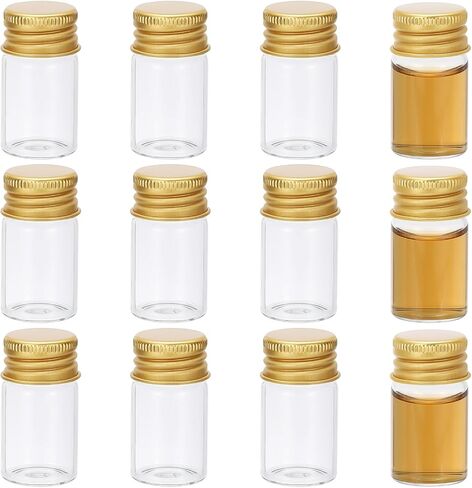 PATIKIL 5ml Small Clear Glass Bottles, 12Pcs Mini Vials with Aluminum Lids Tiny Jars for Aromatherapy Fragrance Cosmetic Oils Lab Perfumes Storing Beads, Silver in Saudi Arabia