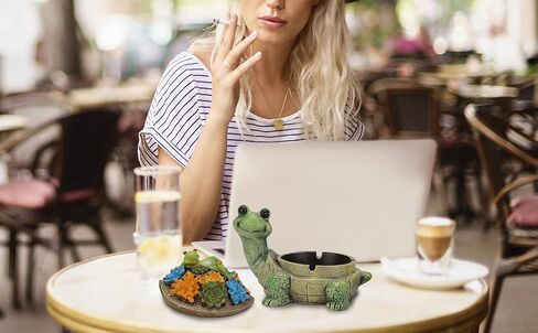 Turtle & Lazy Frog Ashtray with Lid, Handmade Cool Resin Ashtrays for Cigarettes as Home Decoration, Windproof Ash Tray for Indoor or Outdoor Use, Smoking Ash Tray Sets in Office Bar Hotel in Saudi Arabia
