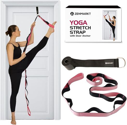 Yoga Stretching Strap with 10 Loops and Door Anchor - Stretch Straps with Loops for Flexibility - Perfect Yoga Strap for Stretching and Balance - Yoga Essentials for Home in Saudi Arabia