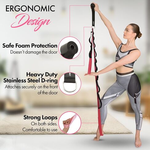 Yoga Stretching Strap with 10 Loops and Door Anchor - Stretch Straps with Loops for Flexibility - Perfect Yoga Strap for Stretching and Balance - Yoga Essentials for Home in Saudi Arabia