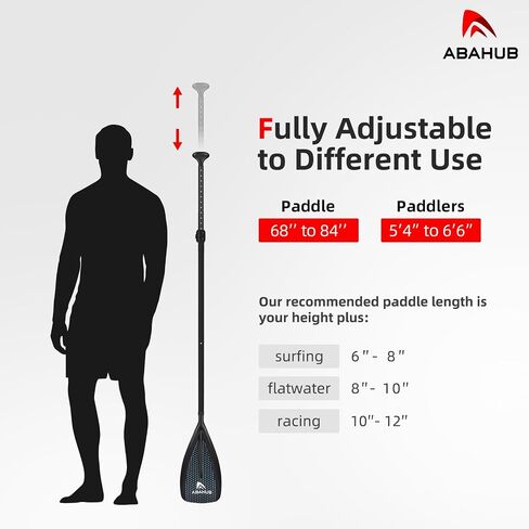 Abahub SUP Paddles - 3 Piece Adjustable Stand up Paddle - Lightweight Oar for Paddleboard, Aluminum Alloy PU Coated Shaft 68" - 84", Black/Blue/Green/Orange/Red/Yellow Plastic Nylon Blade in Kuwait