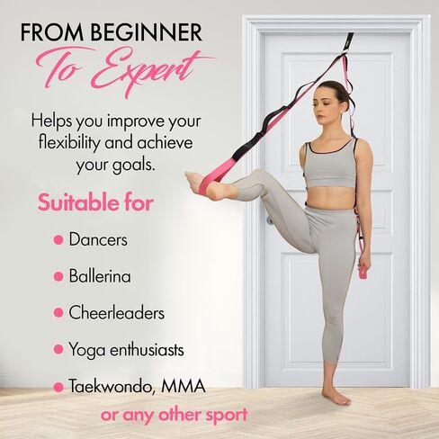 Yoga Stretching Strap with 10 Loops and Door Anchor - Stretch Straps with Loops for Flexibility - Perfect Yoga Strap for Stretching and Balance - Yoga Essentials for Home in Saudi Arabia