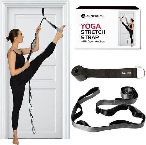 Yoga Stretching Strap with 10 Loops and Door Anchor - Stretch Straps with Loops for Flexibility - Perfect Yoga Strap for Stretching and Balance - Yoga Essentials for Home in Saudi Arabia