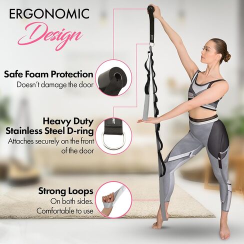 Yoga Stretching Strap with 10 Loops and Door Anchor - Stretch Straps with Loops for Flexibility - Perfect Yoga Strap for Stretching and Balance - Yoga Essentials for Home in Saudi Arabia