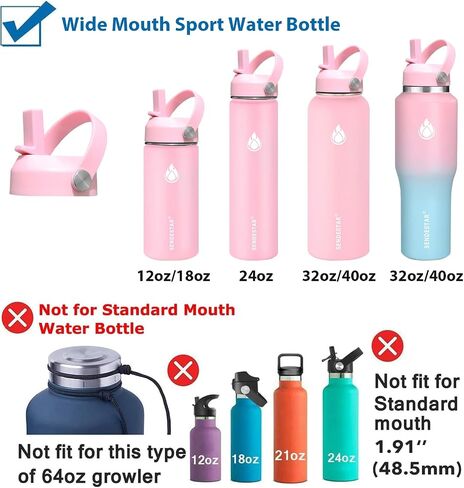 SENDESTAR Spout Lid for Hydroflask Wide Mouth Water Bottle Fits 18 oz 20 oz 32 oz 40 oz 73 oz,Chug Cap Flexible Handle Compatible, Takeya, Simple Modern, Wide Mouth Water Bottle in Saudi Arabia