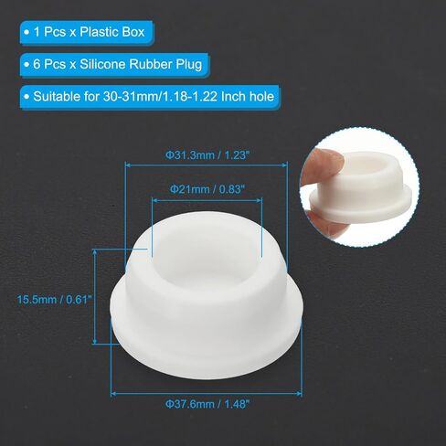 MECCANIXITY Silicone Rubber Hole Plug Soft Flexible Stoppers T-Shaped Silicone Plugs with Box for 32-33mm Hole White 6 Pieces in Saudi Arabia