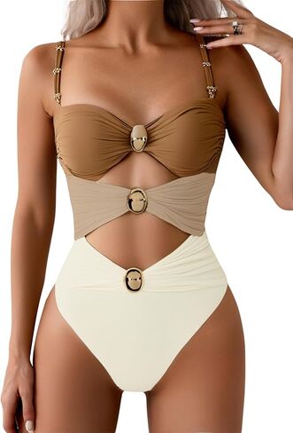 Verdusa Women's Cut Out Colorblock One Piece Swimsuit Ruched Swimwear Bathing Suit in Kuwait