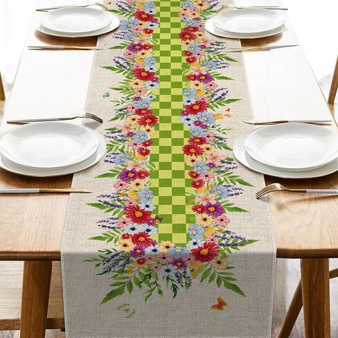 Spring Mushroom Wildflowers Table Runner 13x72 Inch Floral Hello Spring Butterfly Seasonal Anniversary Holiday Kitchen Dining Table Decoration for Indoor Kitchen Dining Home Party Decor in Saudi Arabia