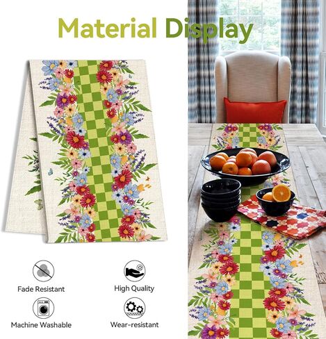 Spring Mushroom Wildflowers Table Runner 13x72 Inch Floral Hello Spring Butterfly Seasonal Anniversary Holiday Kitchen Dining Table Decoration for Indoor Kitchen Dining Home Party Decor in Saudi Arabia