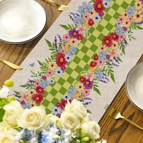 Spring Mushroom Wildflowers Table Runner 13x72 Inch Floral Hello Spring Butterfly Seasonal Anniversary Holiday Kitchen Dining Table Decoration for Indoor Kitchen Dining Home Party Decor in Saudi Arabia