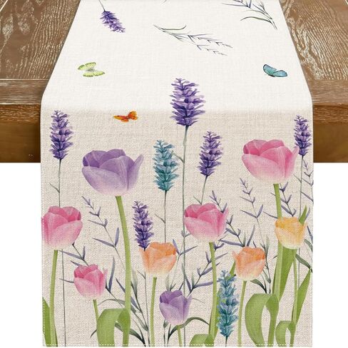 Spring Mushroom Wildflowers Table Runner 13x72 Inch Floral Hello Spring Butterfly Seasonal Anniversary Holiday Kitchen Dining Table Decoration for Indoor Kitchen Dining Home Party Decor in Saudi Arabia