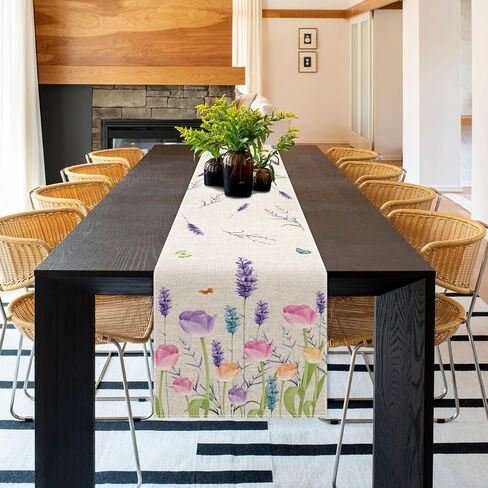 Spring Mushroom Wildflowers Table Runner 13x72 Inch Floral Hello Spring Butterfly Seasonal Anniversary Holiday Kitchen Dining Table Decoration for Indoor Kitchen Dining Home Party Decor in Saudi Arabia