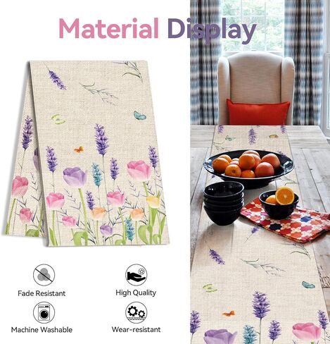 Spring Mushroom Wildflowers Table Runner 13x72 Inch Floral Hello Spring Butterfly Seasonal Anniversary Holiday Kitchen Dining Table Decoration for Indoor Kitchen Dining Home Party Decor in Saudi Arabia
